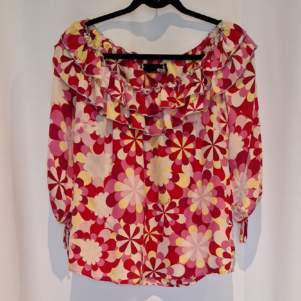 Love Moschino Red Floral 100% Silk Blouse Size 8